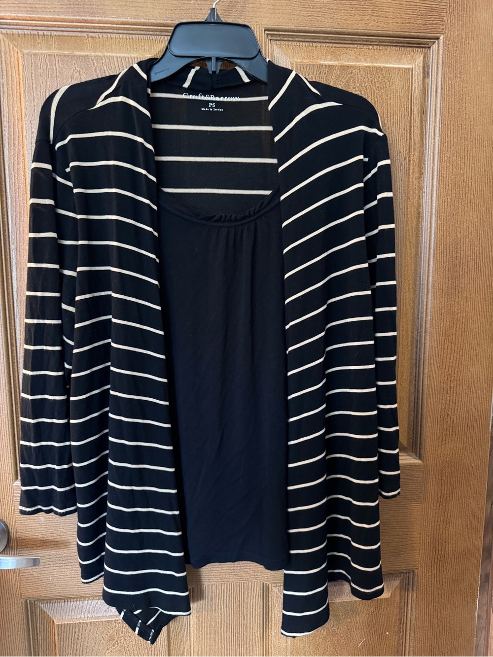 Women’s Croft & Barrow Black/Taupe Striped Open-Front Cardigan wTank - Size PS